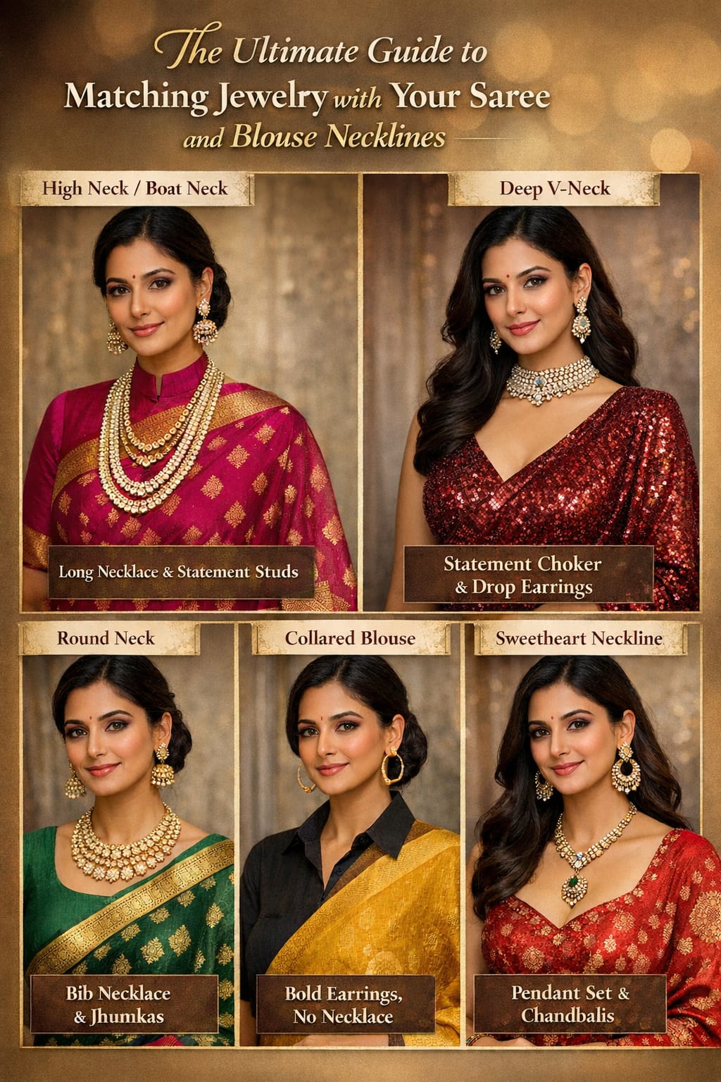 The Ultimate Guide to Matching Jewelry with Your Saree and Blouse Neckline - Kleemkaara