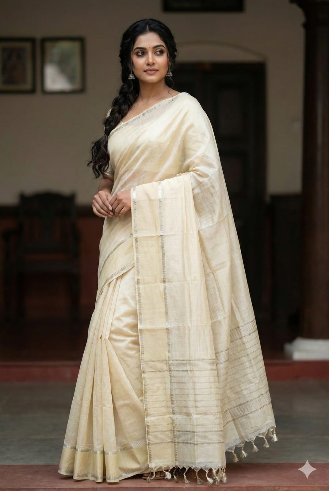Off White Handloom Mangalagiri Silk Cotton Saree