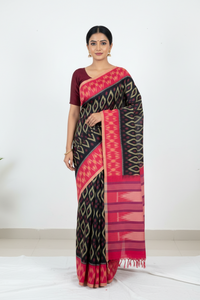 Sarvani - Black Ikkat Saree with Red Border