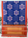 Navy Blue Ikkat Cotton Saree with Ochre Border