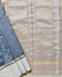 Grey Handloom Bamboo Cotton Saree with White Border