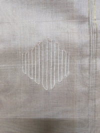 Grey Handloom Bamboo Cotton Saree with White Border