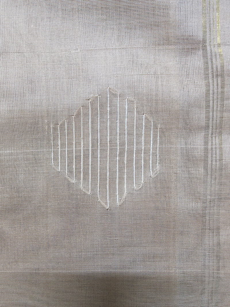 Grey Handloom Bamboo Cotton Saree with White Border