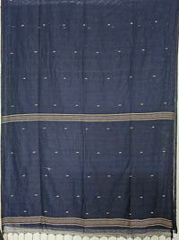 Nivritti – Navy Blue Handloom Khadi Cotton Saree with Woven Butis