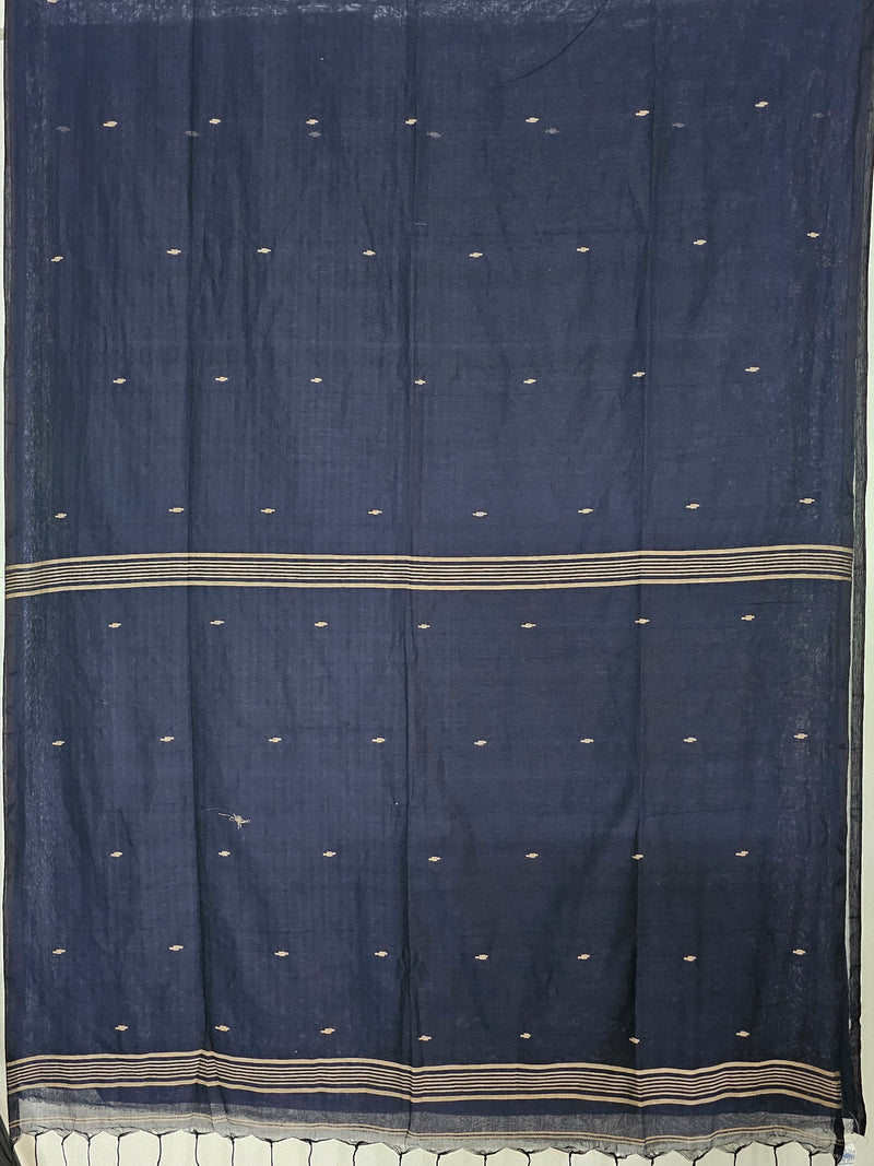 Nivritti – Navy Blue Handloom Khadi Cotton Saree with Woven Butis