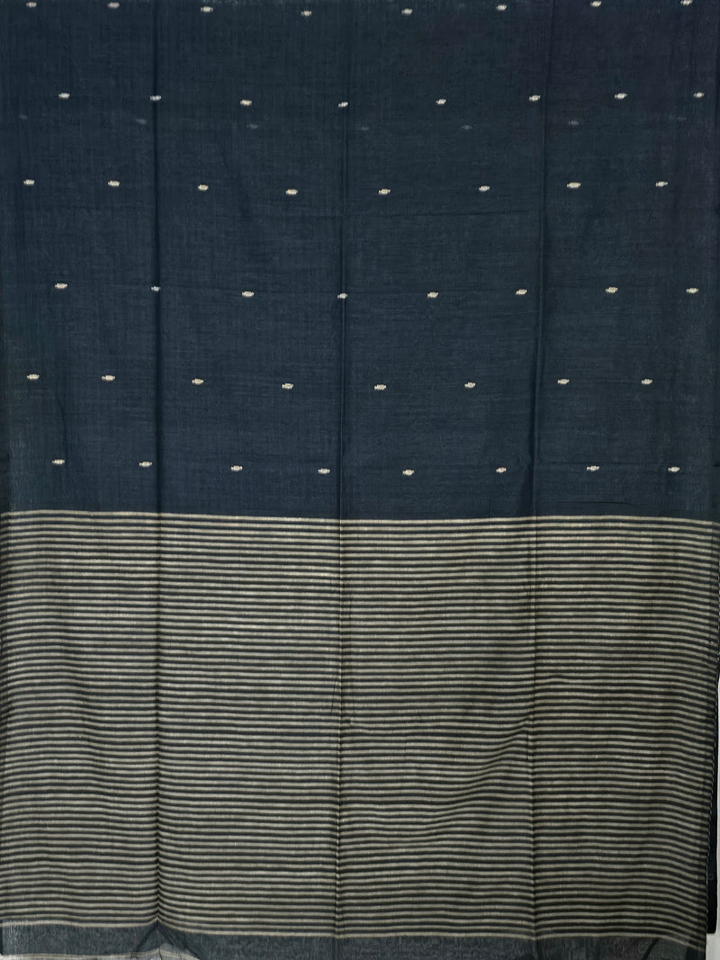 Nivritti – Charcoal Black Khadi Cotton Saree with Woven Butis
