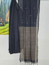 Nivritti – Charcoal Black Khadi Cotton Saree with Woven Butis