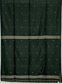 Nivritti – Dark Green Khadi Cotton Saree with Woven Butis