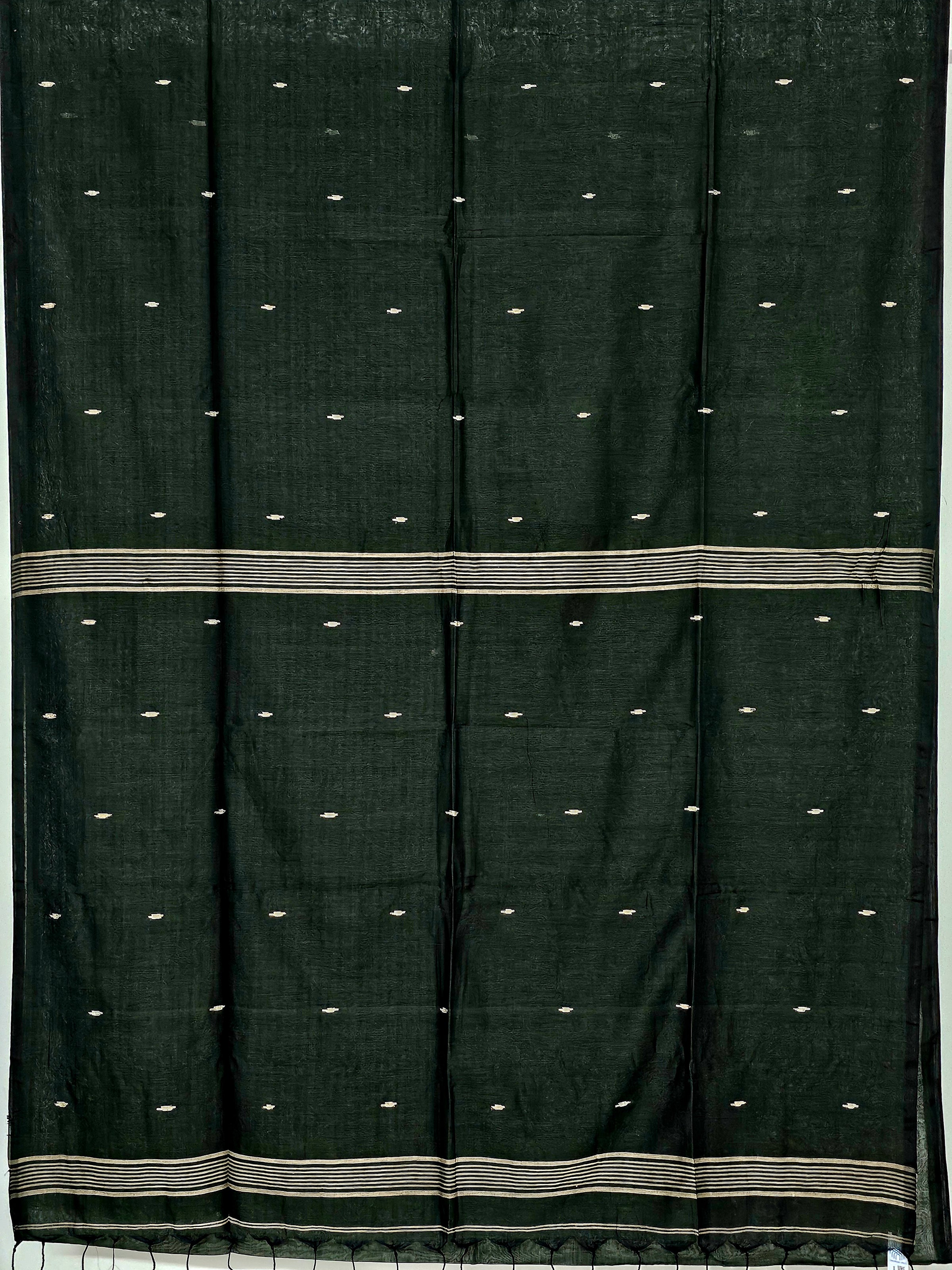 Nivritti – Dark Green Khadi Cotton Saree with Woven Butis