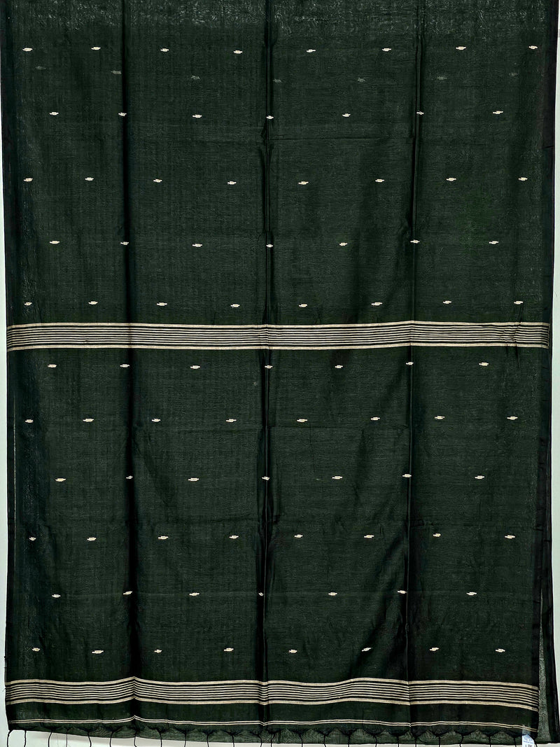 Nivritti – Dark Green Khadi Cotton Saree with Woven Butis