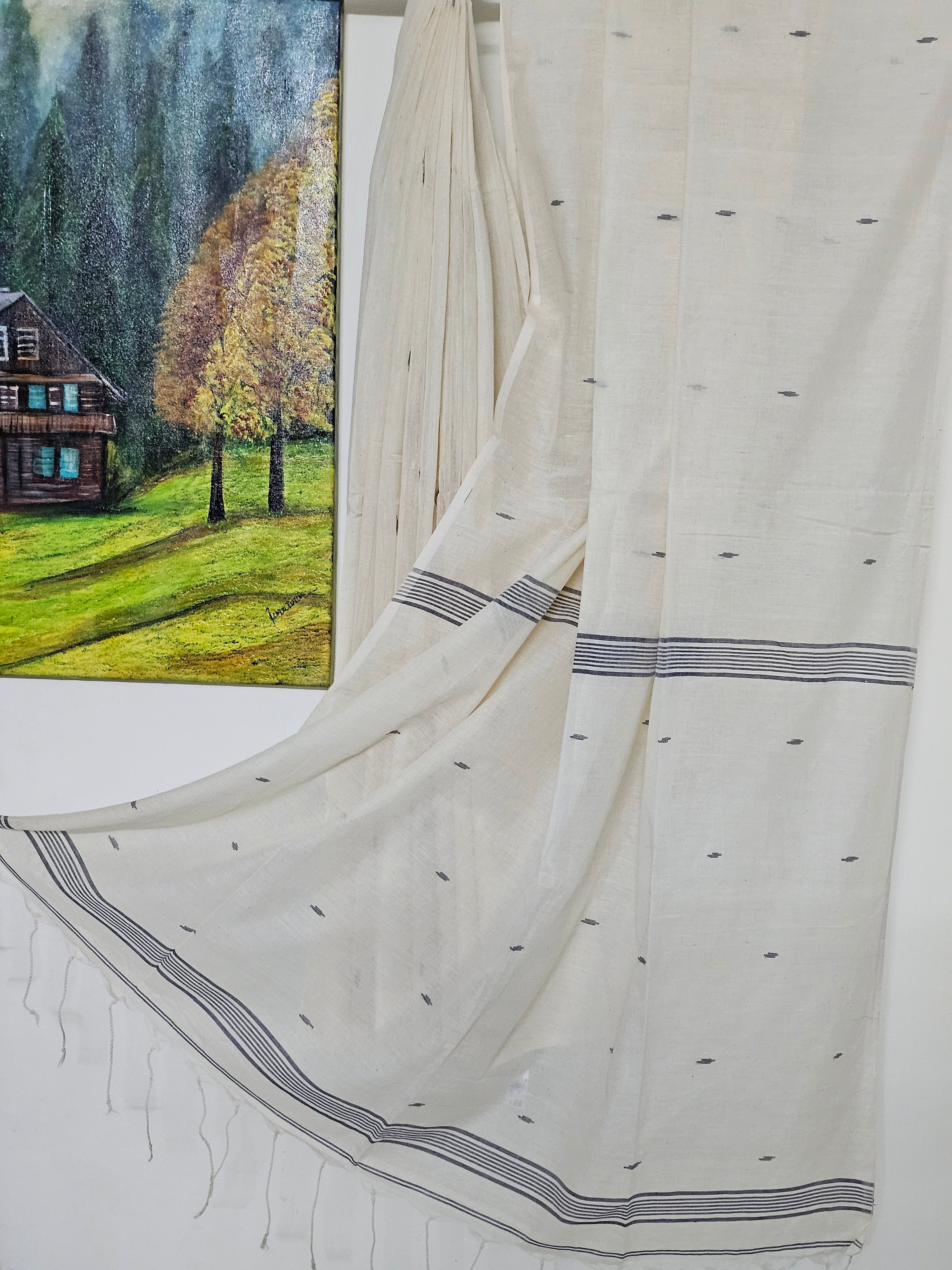 Nivritti – Off-White Khadi Cotton Saree with Woven Butis