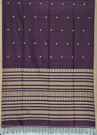 Vibhavari – Deep Purple Handloom Khadi Saree with Beige Border and Pallu