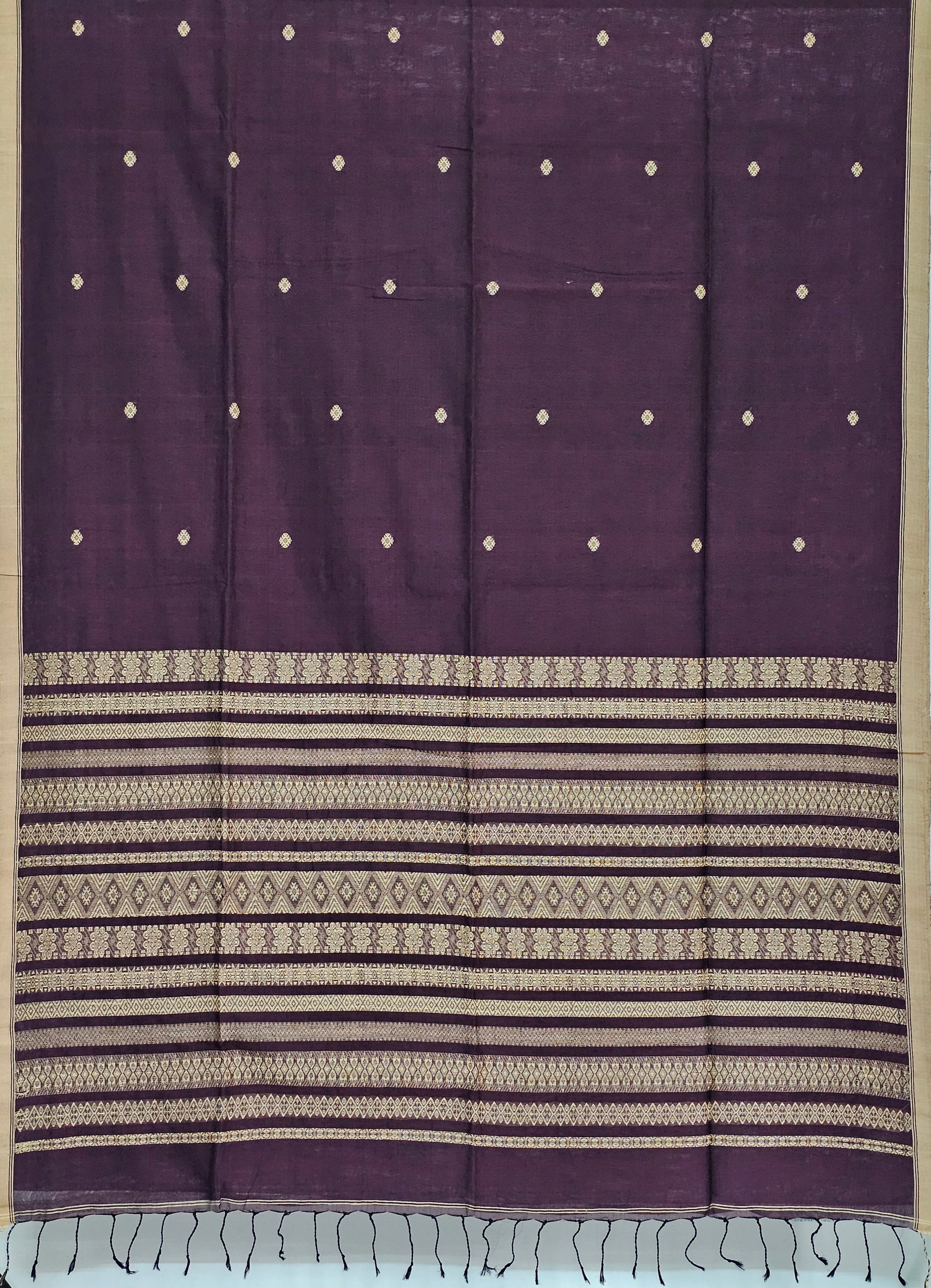 Vibhavari – Deep Purple Handloom Khadi Saree with Beige Border and Pallu