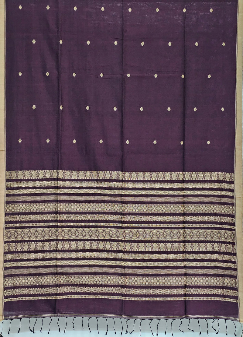 Vibhavari – Deep Purple Handloom Khadi Saree with Beige Border and Pallu