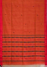Vasundhara – Orange Handloom Khadi Saree with Red Border