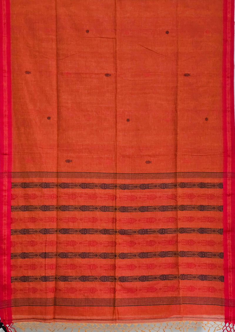 Vasundhara – Orange Handloom Khadi Saree with Red Border