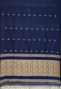 Shaambhavi – Navy Blue Handloom Khadi Saree with Beige Motifs