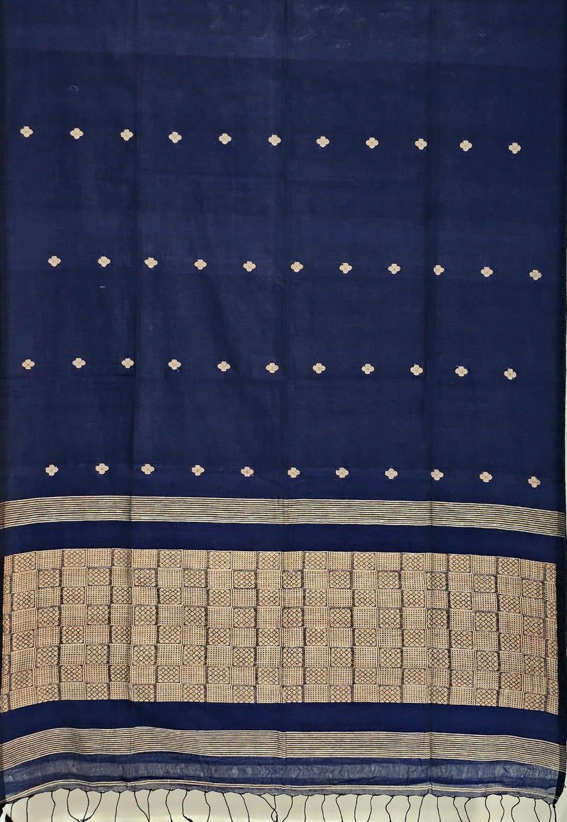 Shaambhavi – Navy Blue Handloom Khadi Saree with Beige Motifs