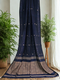Shaambhavi – Navy Blue Handloom Khadi Saree with Beige Motifs