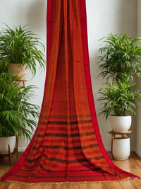 Vasundhara – Orange Handloom Khadi Saree with Red Border