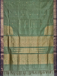 Harini – Pastel Green Handloom Kanchi Silk Cotton Saree with Blue Zari Border