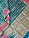 Ameyaa – Peacock Blue Aayiram Butta Kanchi Silk Cotton Saree