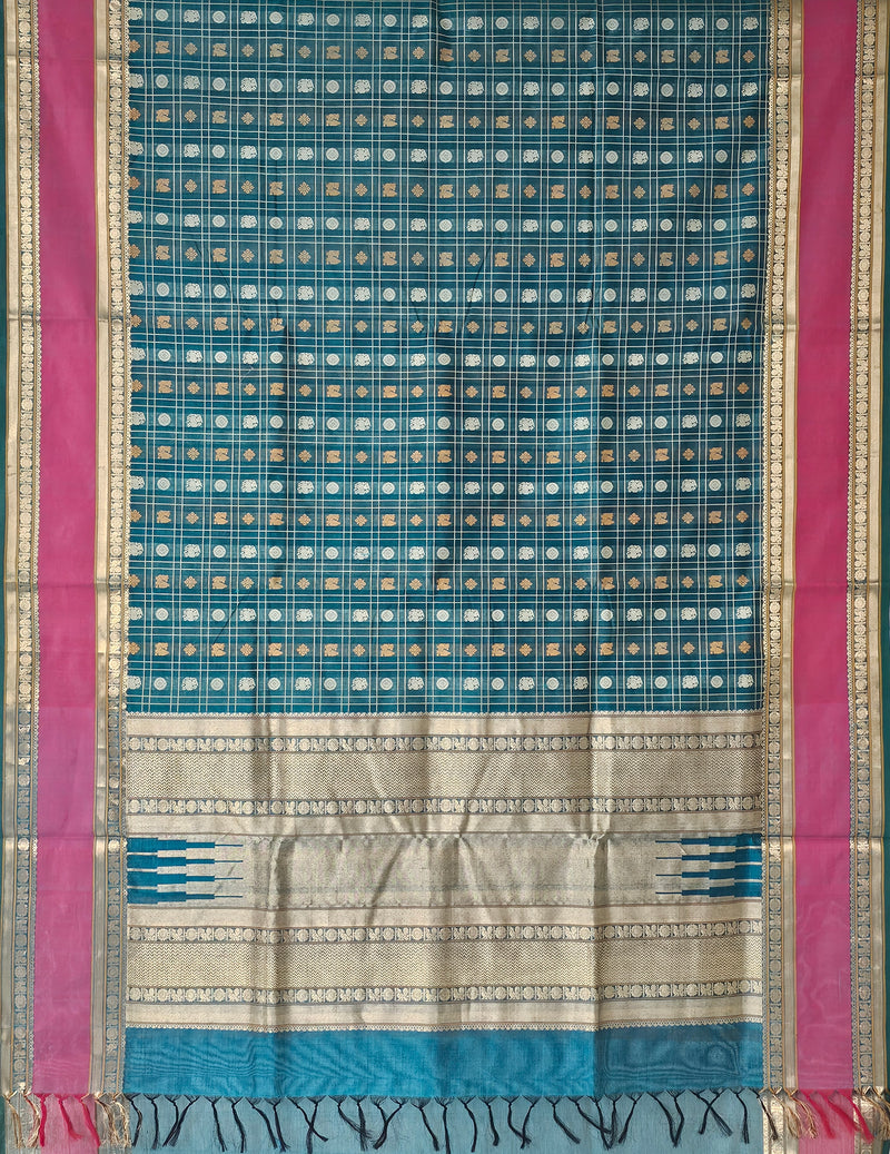Ameyaa – Peacock Blue Aayiram Butta Kanchi Silk Cotton Saree