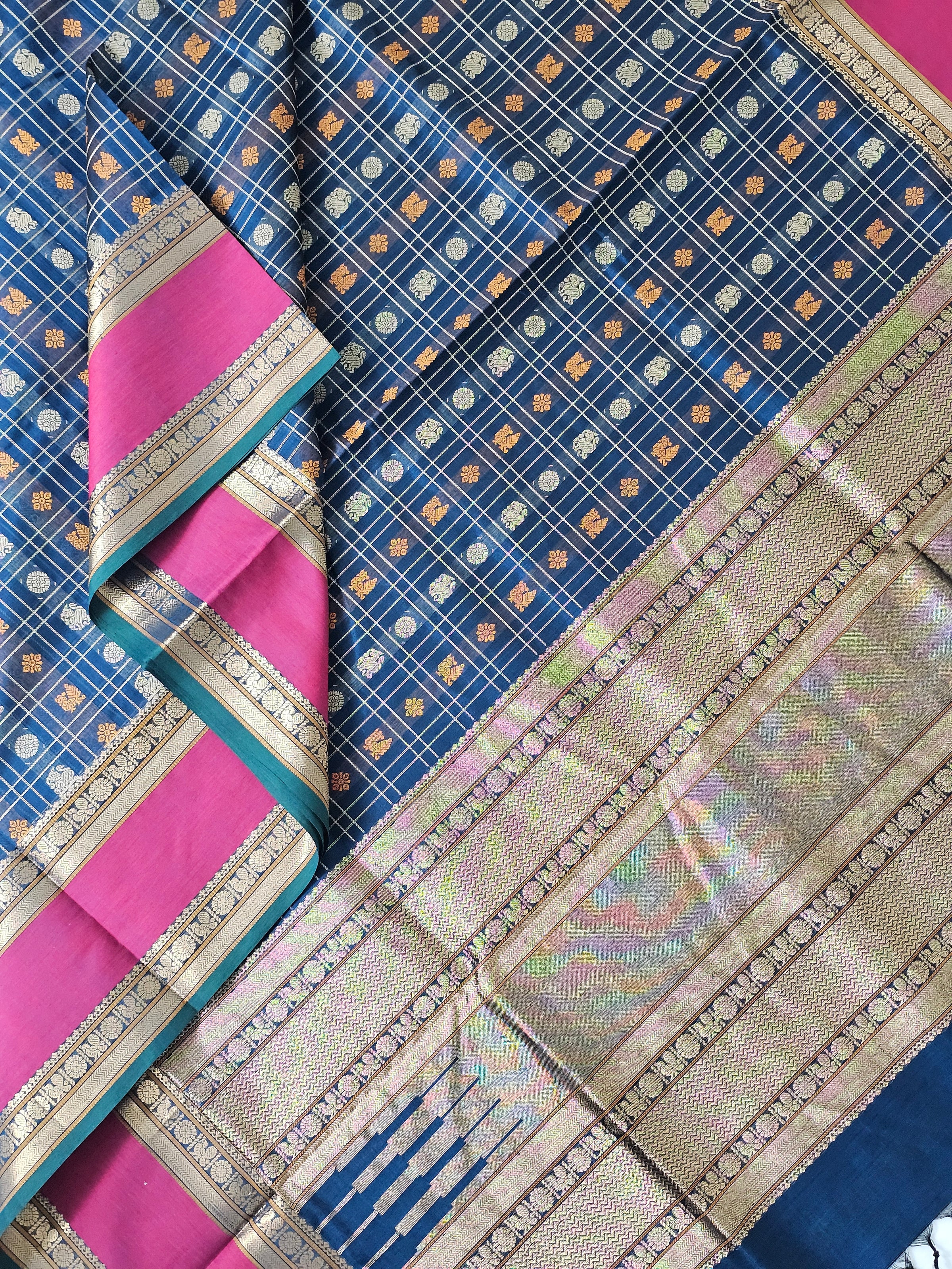 Amritaa – Royal Blue Aayiram Butta Kanchi Silk Cotton Saree