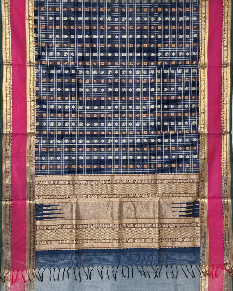 Amritaa – Royal Blue Aayiram Butta Kanchi Silk Cotton Saree