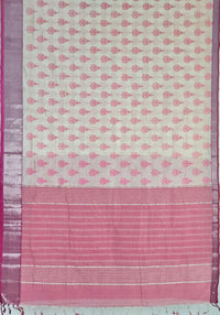Sarada – White and Pink Printed Handloom Mangalagiri Silk Cotton Saree