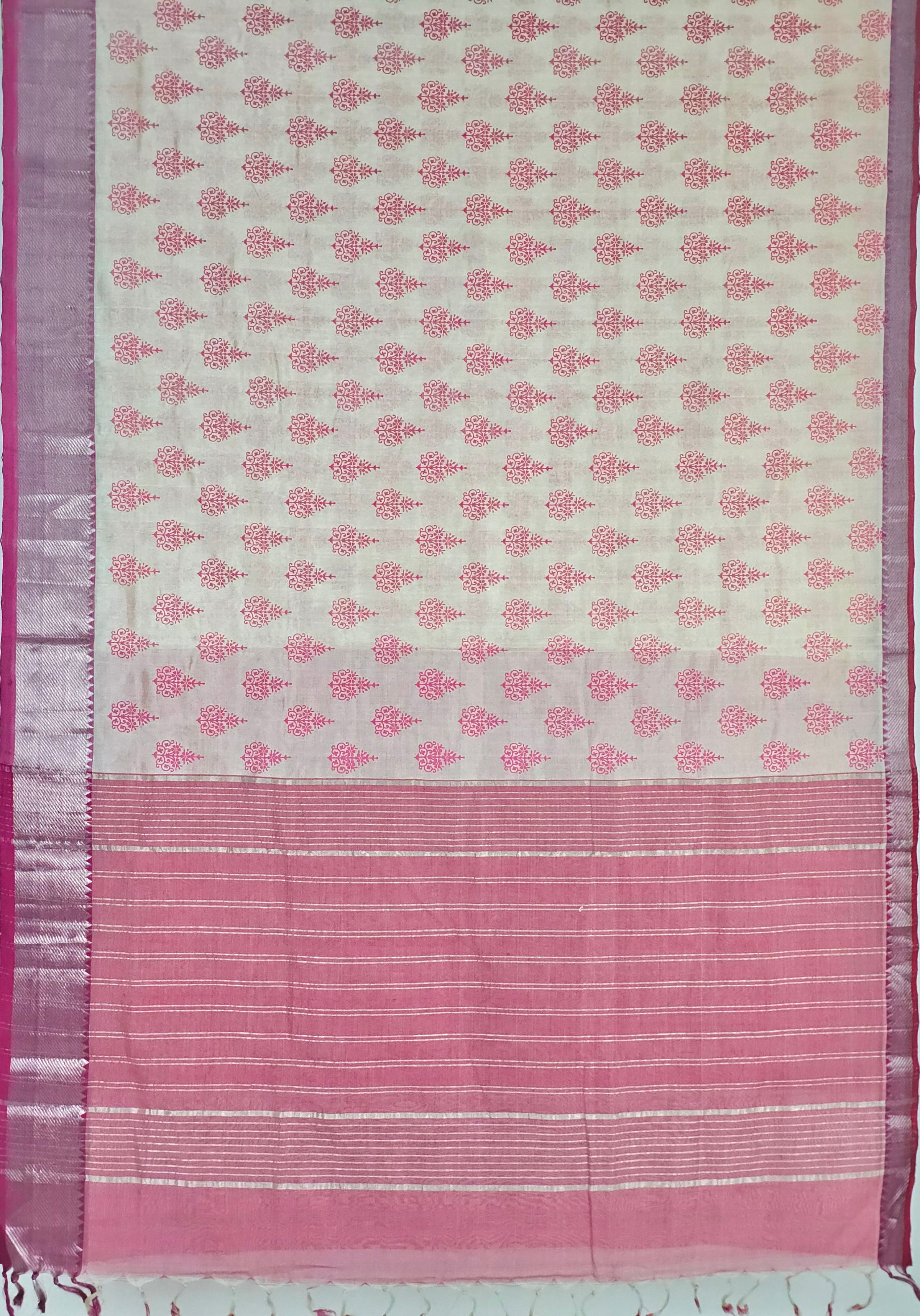 Sarada – White and Pink Printed Handloom Mangalagiri Silk Cotton Saree