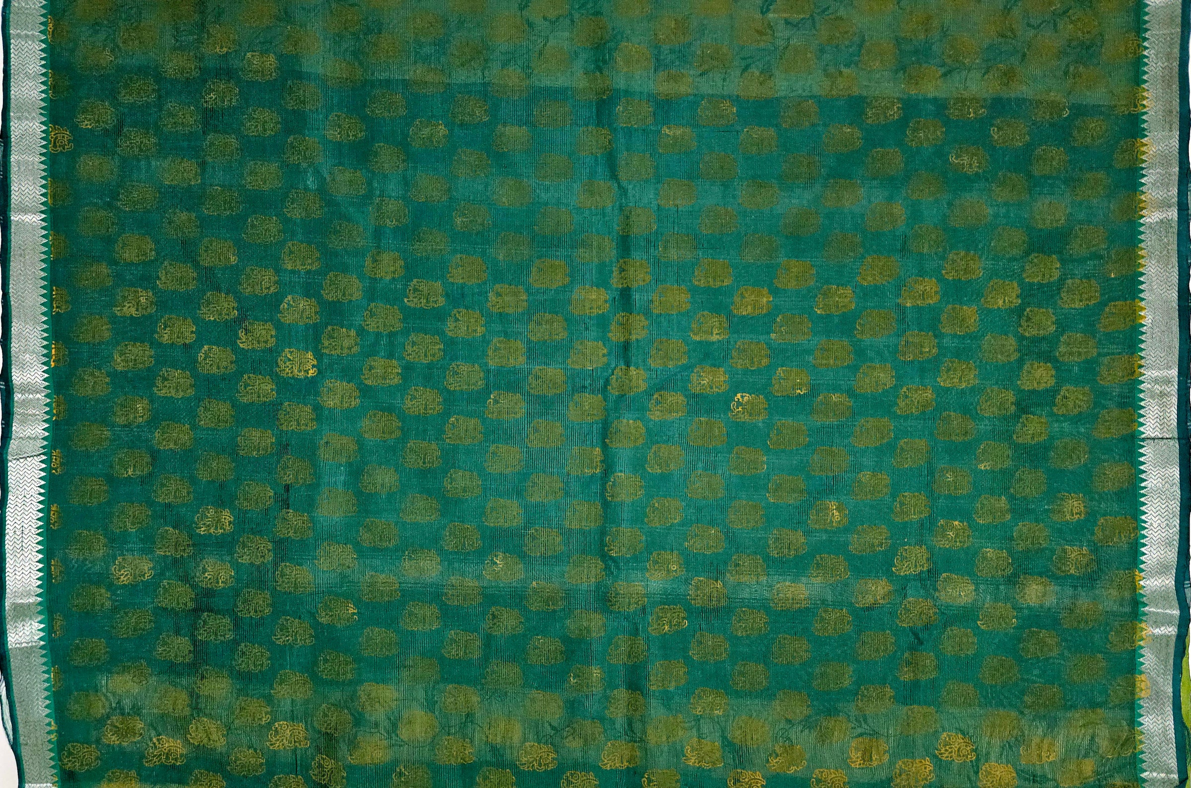 Manjari – Yellow & Green Handloom Mangalagiri Silk Cotton Saree with Floral Print