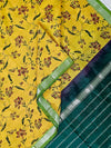 Manjari – Yellow & Green Handloom Mangalagiri Silk Cotton Saree with Floral Print