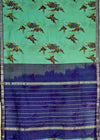 Manogna – Mint Green Handloom Mangalagiri Silk Cotton Saree with Hummingbirds and Violet Flowers Print