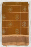 Tawny Brown Ikkat Cotton Saree with Beige Border