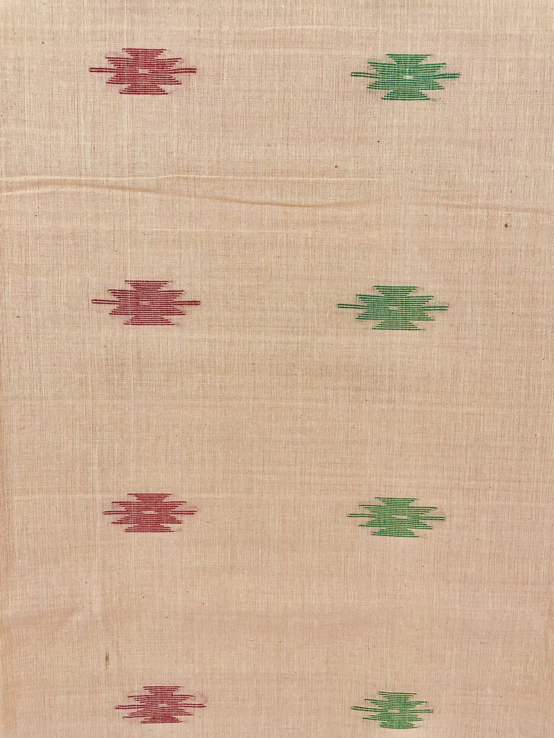 Light Salmon Pink Jamdani Bengal Cotton Saree with Red Border and Contrast Motifs