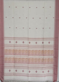 Aavya – Off-White Handloom Bengal Cotton Saree with Blush Pink Baluchari Motifs