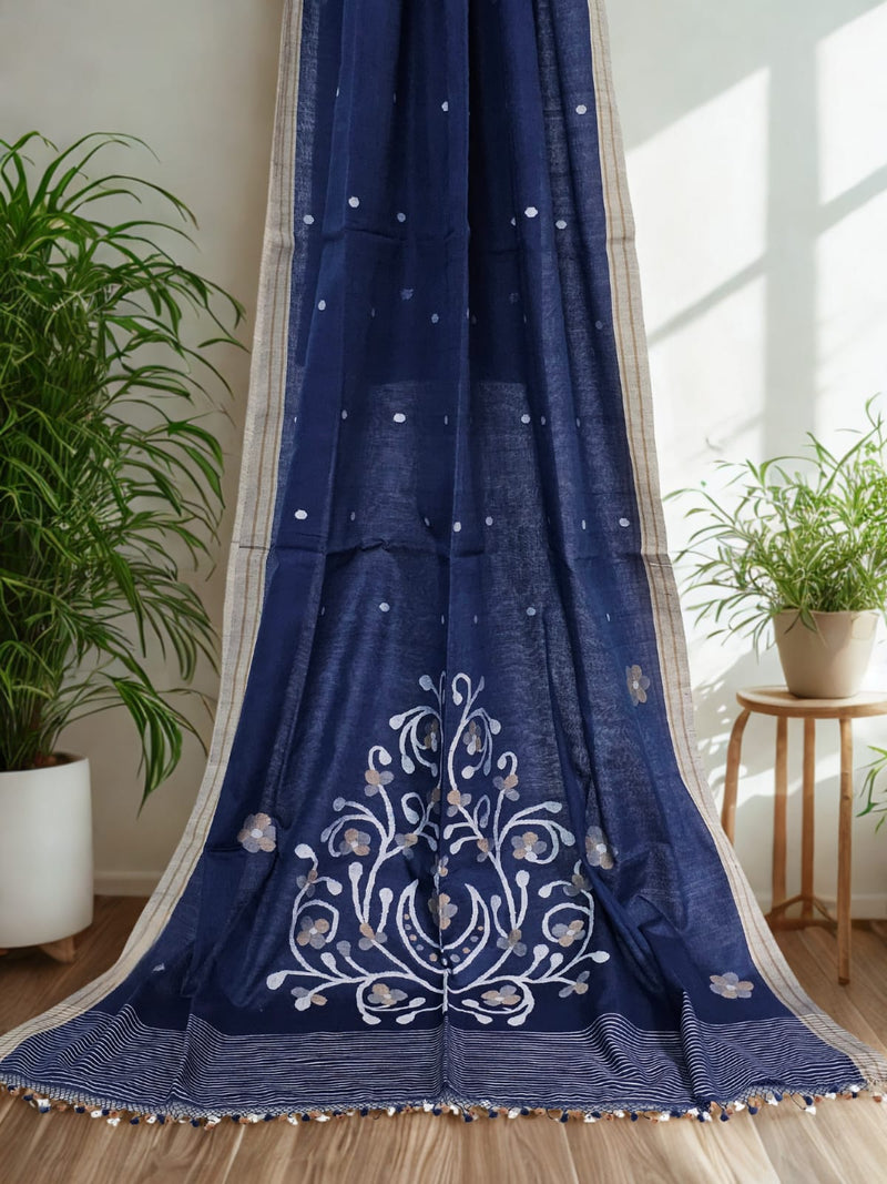 Ambhrini – Navy Blue Jamdani Handloom Bengal Cotton Saree