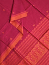 Anvitha – Magenta Pink Handloom Bengal Cotton Saree with Orange Baluchari Motifs