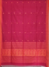 Anvitha – Magenta Pink Handloom Bengal Cotton Saree with Orange Baluchari Motifs