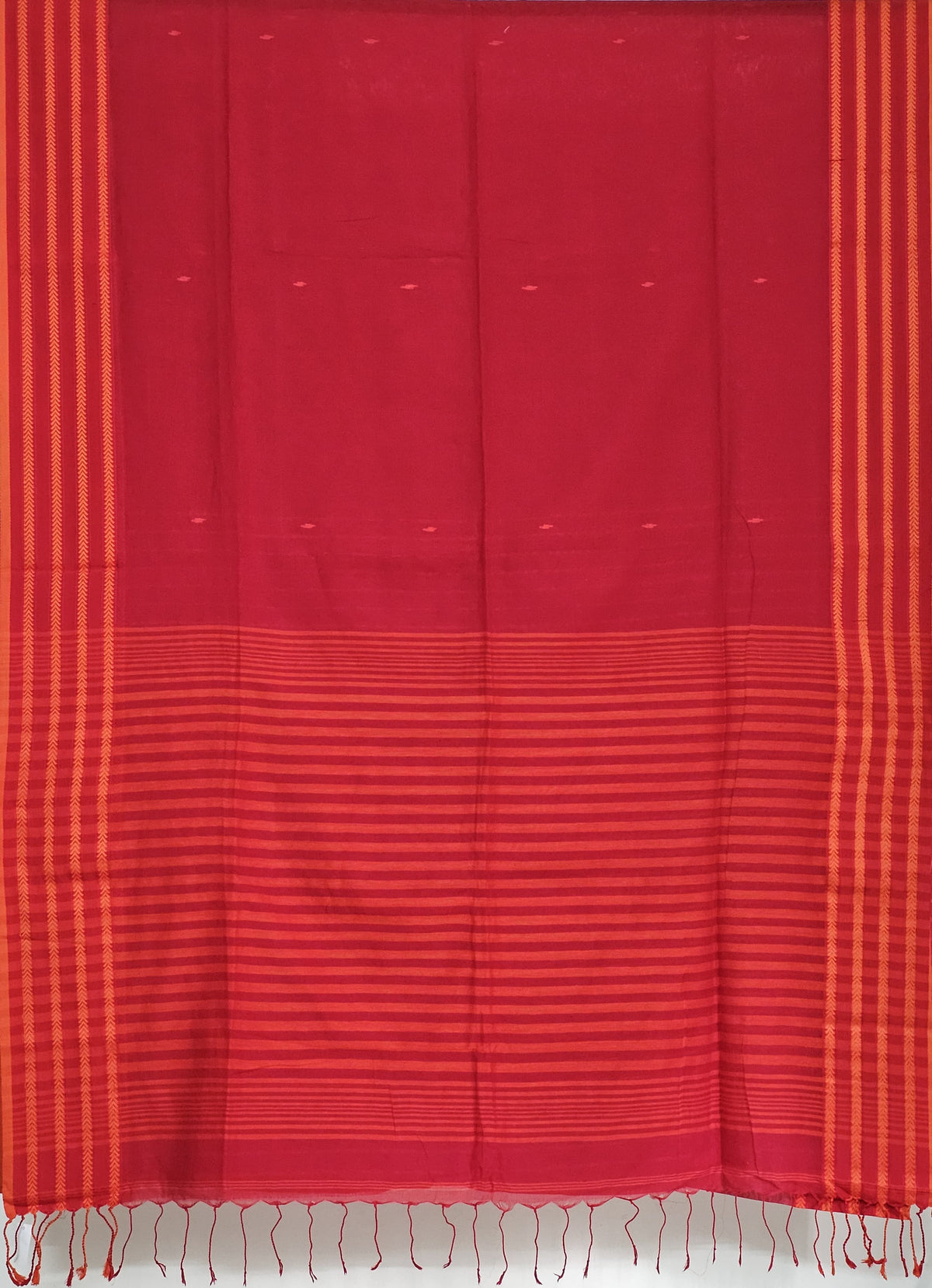 Arunika – Red Handloom Tangail Khadi Saree with Orange Border