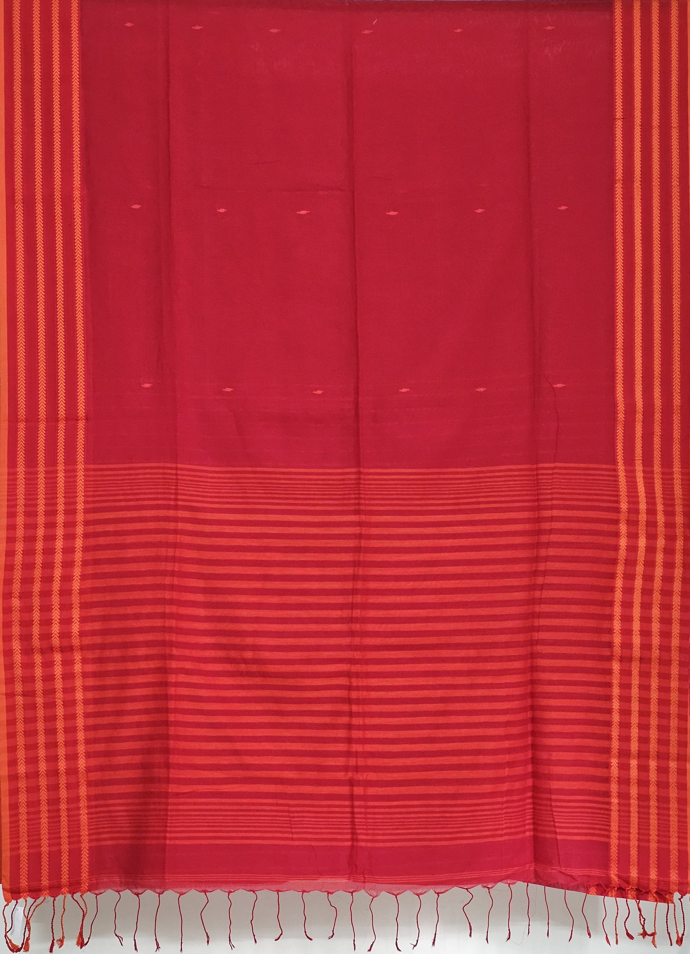 Arunika – Red Handloom Tangail Khadi Saree with Orange Border