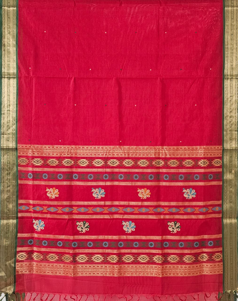 Arunima – Red Handloom Kanchi Silk Cotton Saree with Bomkai Pallu