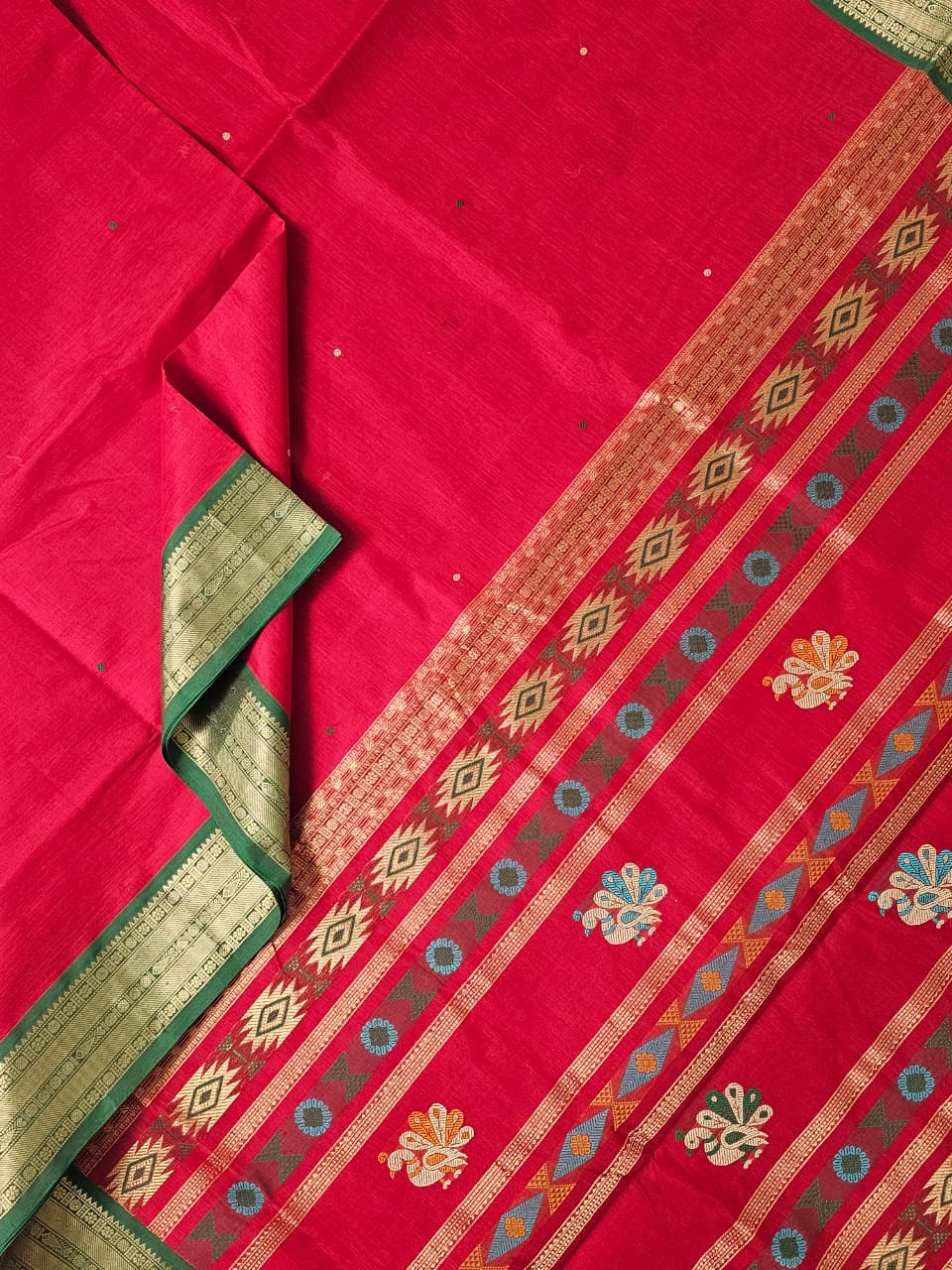 Arunima – Red Handloom Kanchi Silk Cotton Saree with Bomkai Pallu