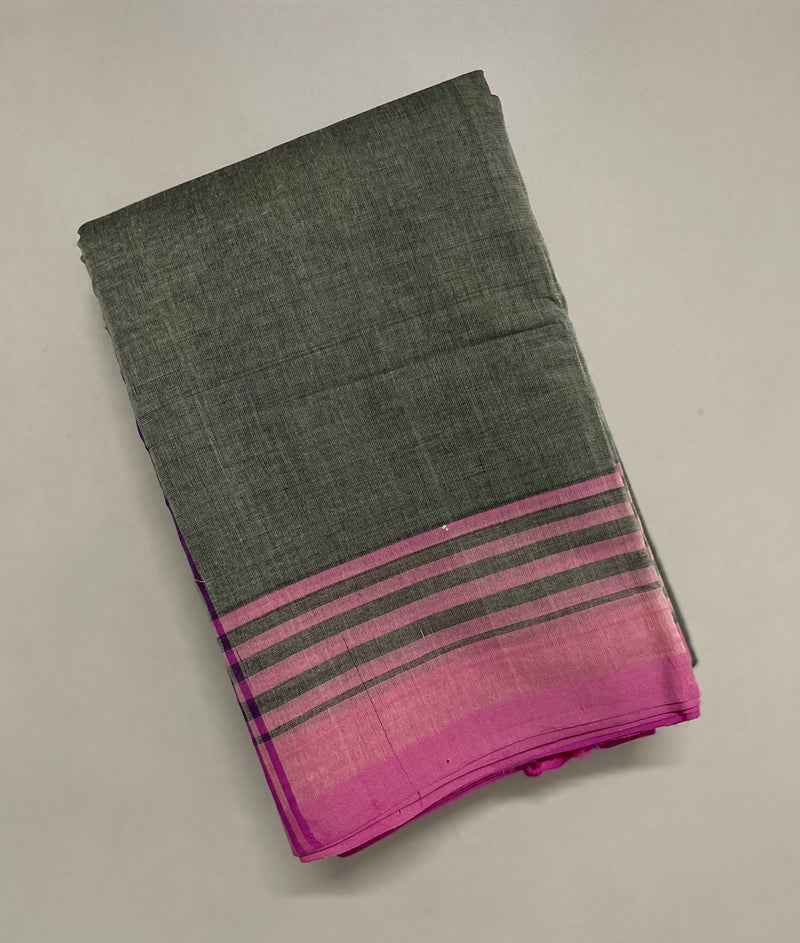 Ash Grey Handloom Gongura Cotton Saree with Pink Pallu