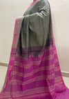 Ash Grey Handloom Gongura Cotton Saree with Pink Pallu