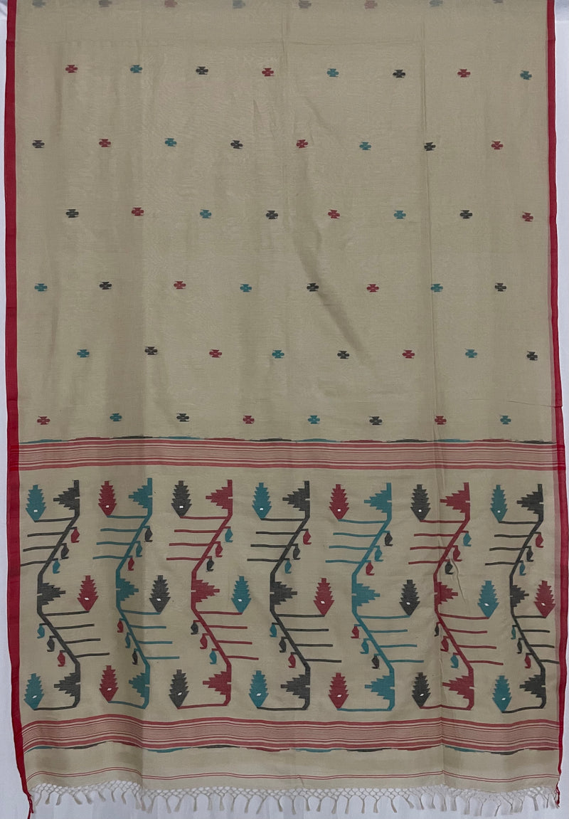 Beige Jamdhani Handloom Mul Cotton Saree