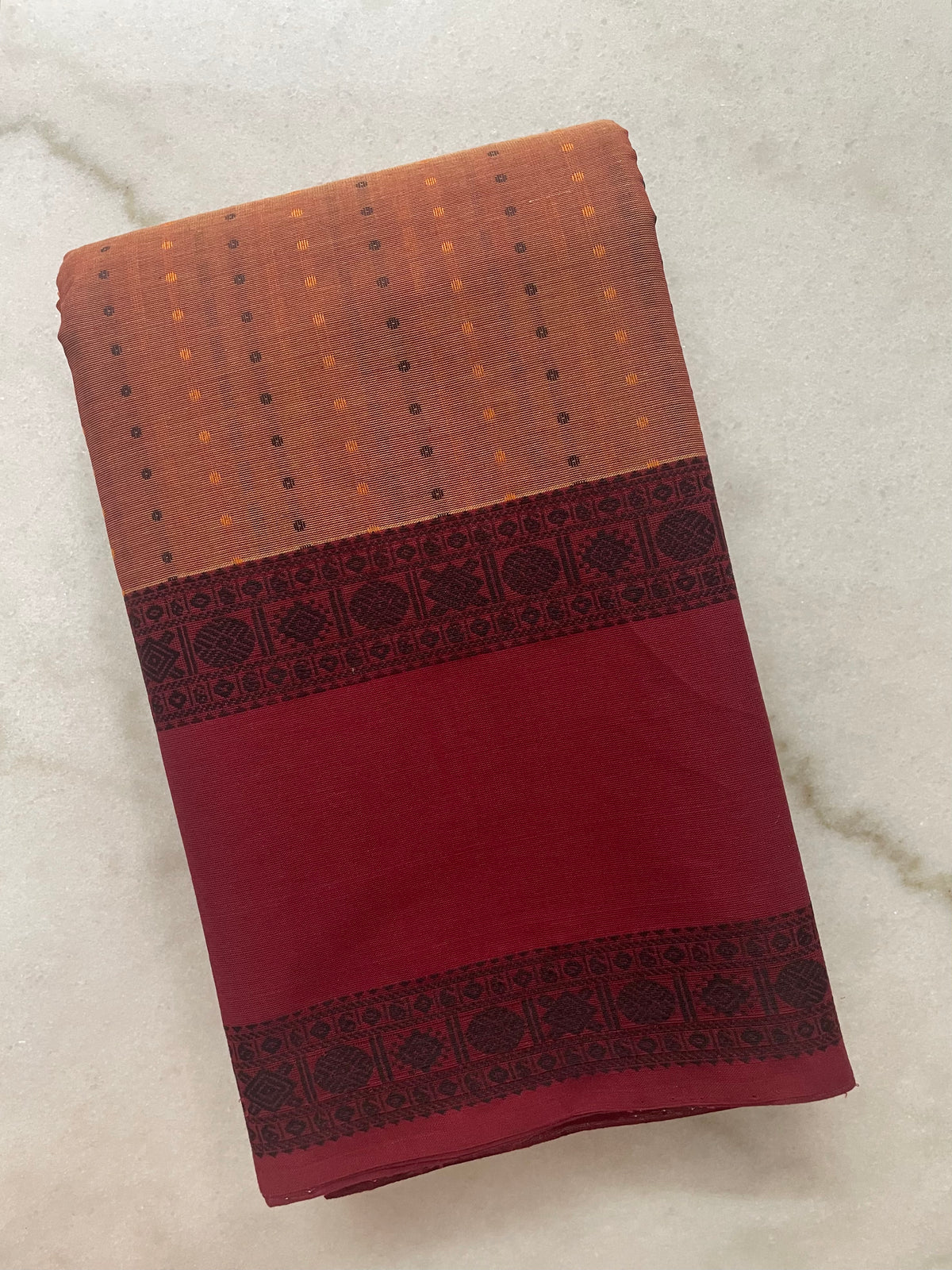 Beige and Maroon Dual Tone Handloom Kanchi Cotton Saree