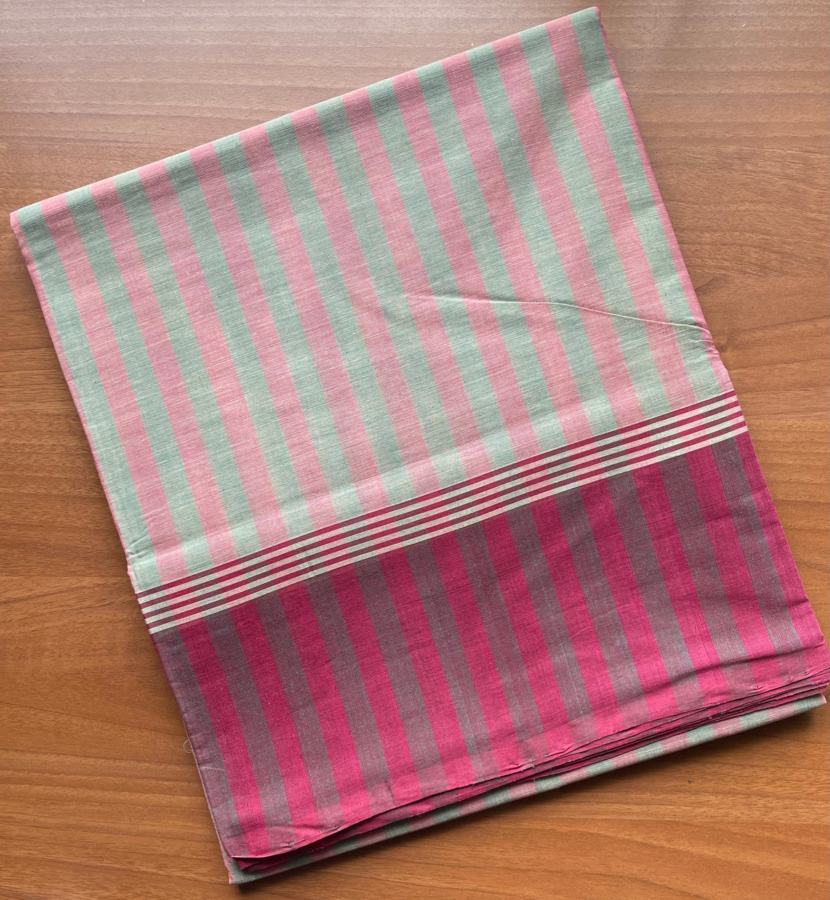 Beige and Pink Stripes Handloom Kanchi Cotton Saree