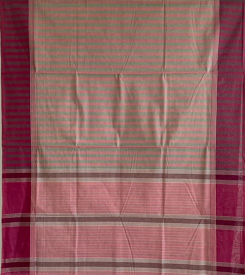 Beige and Pink Stripes Handloom Kanchi Cotton Saree